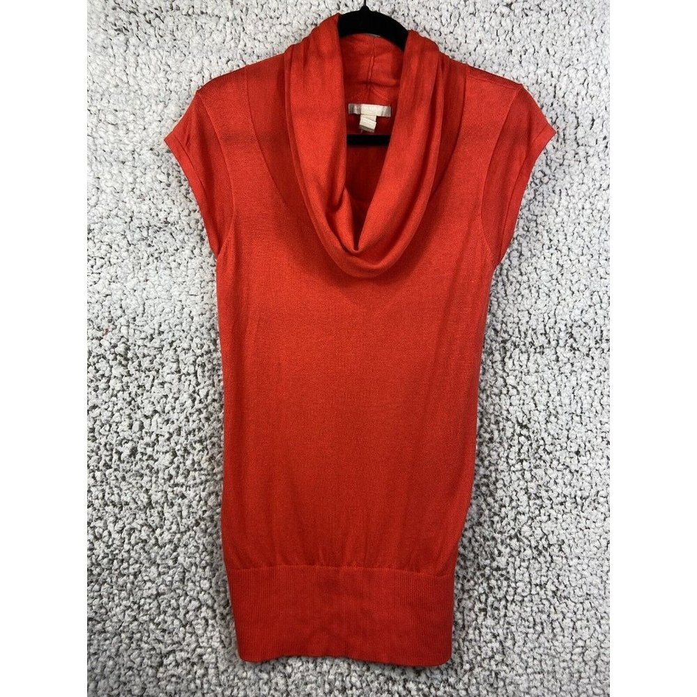 Banana Republic mock scoop neck cap sleeves red orange tight knit sweater size M